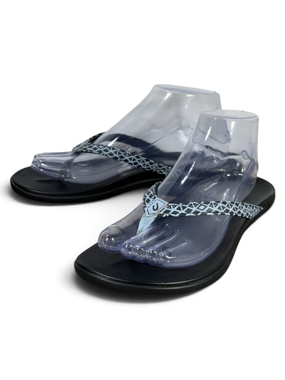 Olukai Ho'opio Trench Blue Kapa/Black FlipFlop Beach Sandals Women’s Size 8